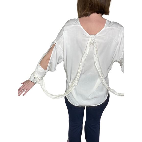 Atoir White Silk Ties & Lies V-neck Architectural Slit Sleeve Blouse Top US 8 - Picture 2 of 8